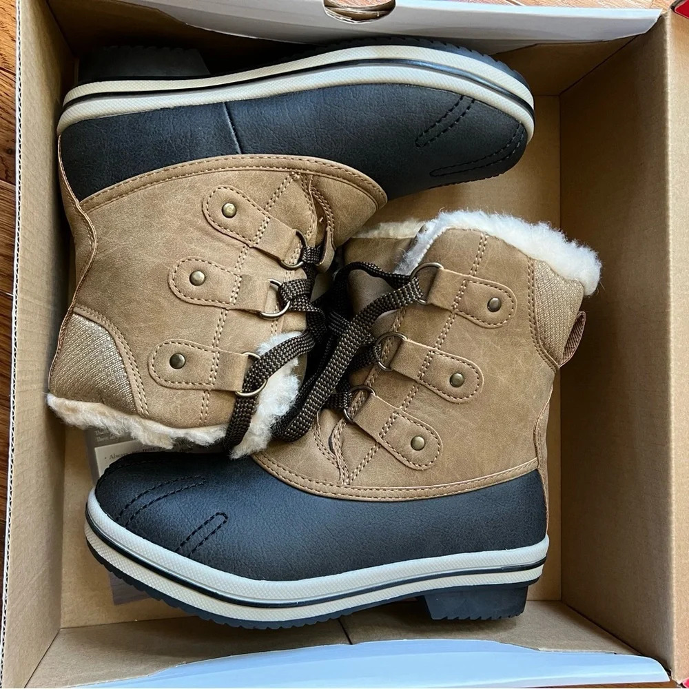 PAWZ Women Ginnie Duck Snow Boots sz 5 Hickory Brown Winter‎ Shearling Leather